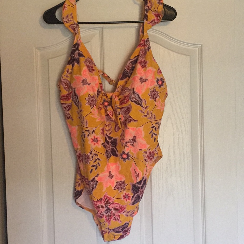 Yellow floral one piece bathing suit